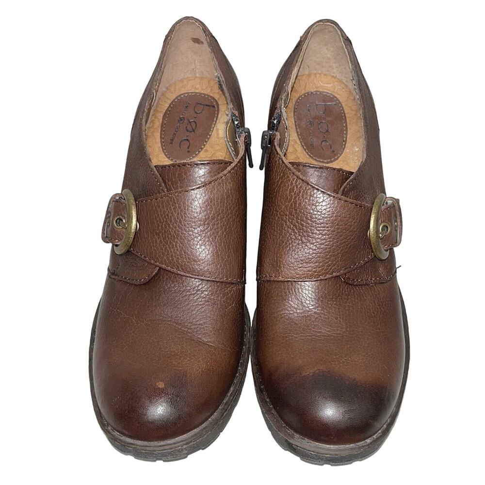 BOC BORN CONCEPT Women's Heels‎ Brown Leather Shoes Size 9 Shooties Buckle Zip